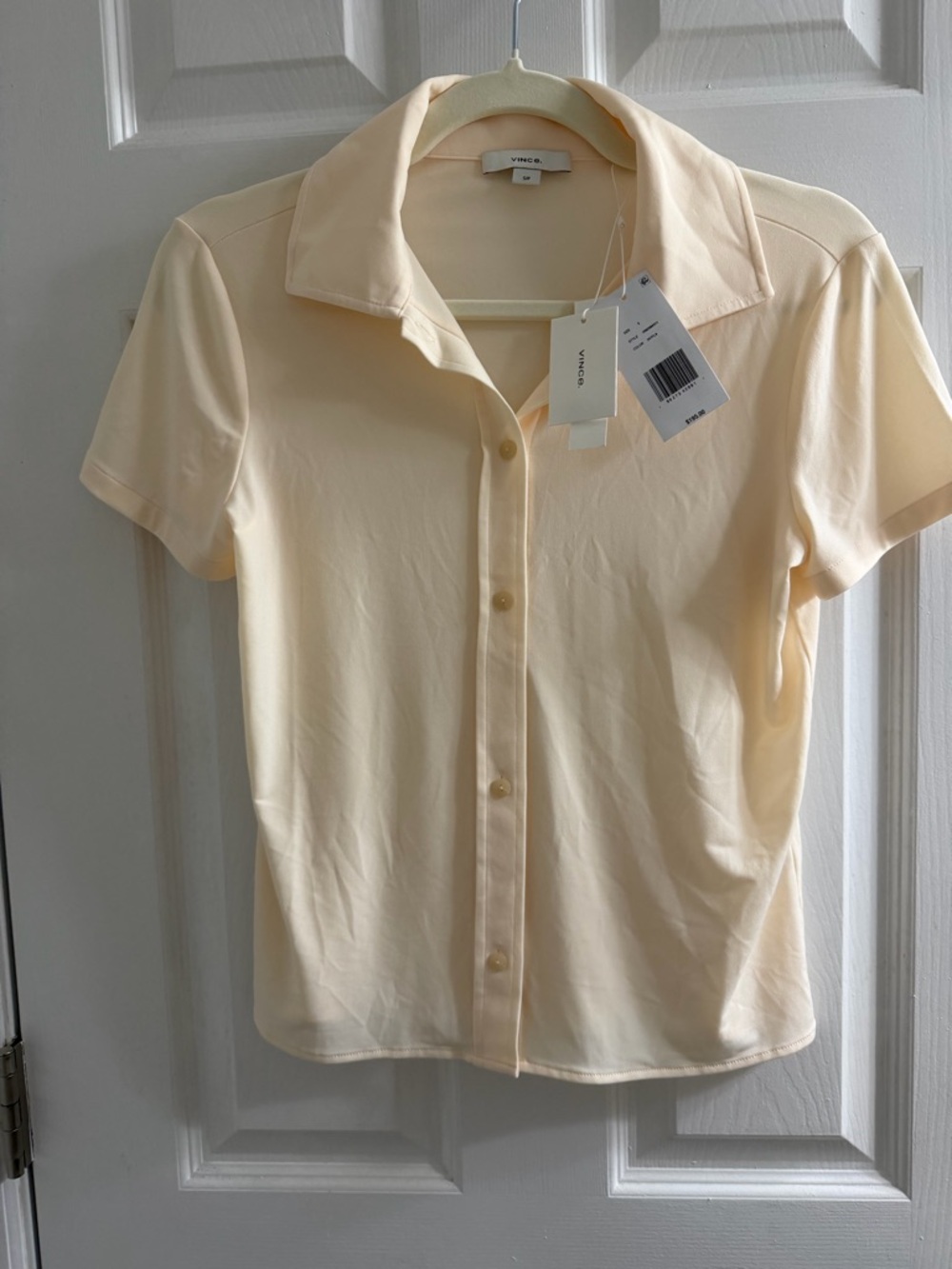 Vince Cream Short-Sleeve Button-Up Polo Blouse Small S New Tags